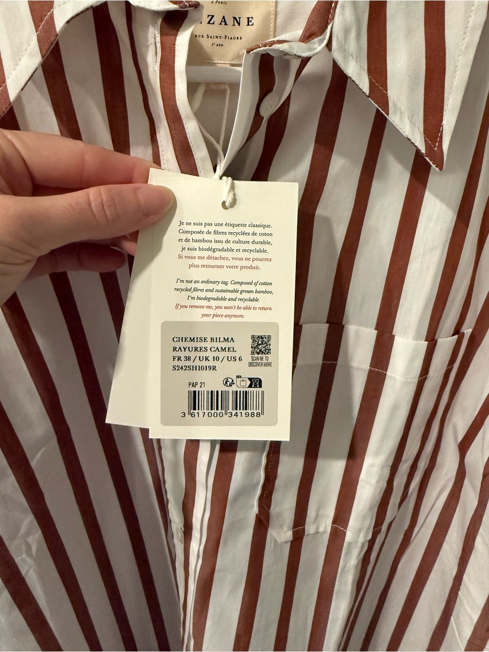 NWT Sézane Bilma Camel Stripes Button Down Shirt - Picture 8 of 11